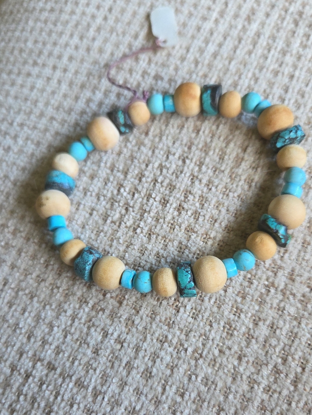 Turquoise and Natural Wood Beaded Bracelet